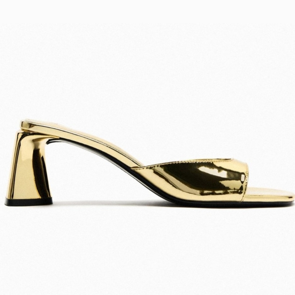 Zara Metallic Block Heel Sandals